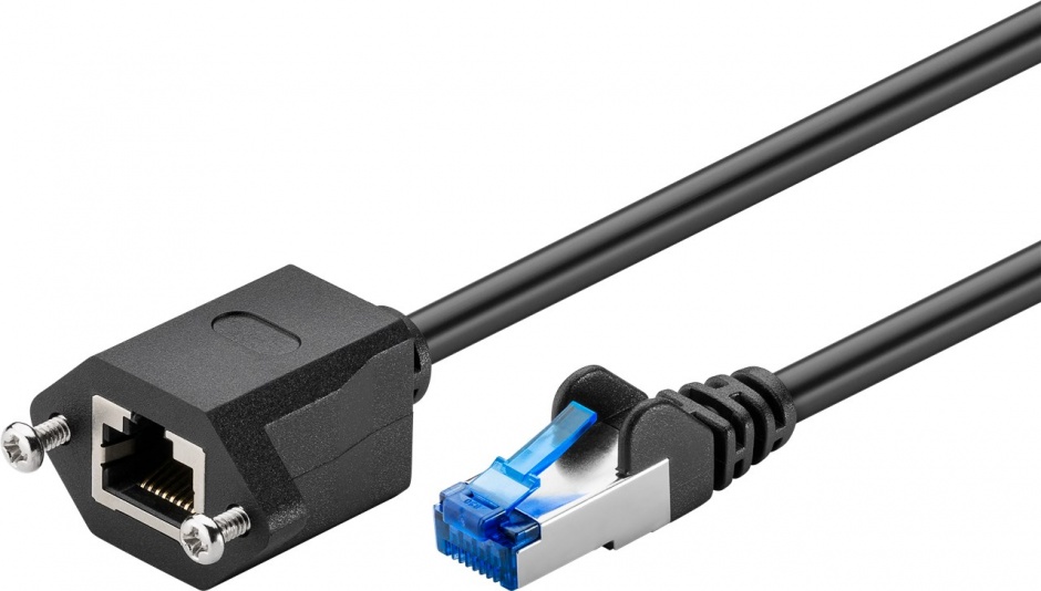 Imagine Cablu prelungitor de retea RJ45 CAT 6A S/FTP (PiMF) T-M 3m Negru, Goobay G77580